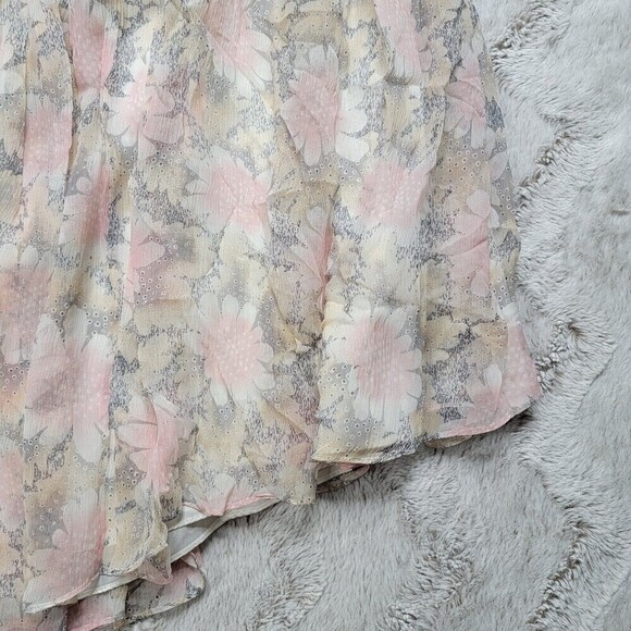 Elizabeth And James 100% Silk Shell Pink White Floral Print Sash V Neck Dress 4 - Picture 6 of 12